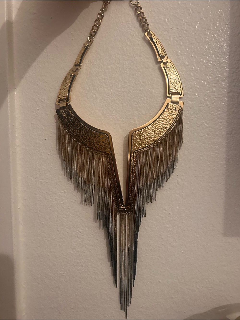 Gold Fringe Statement Necklace - Women Jewelry - Picture 2 of 2